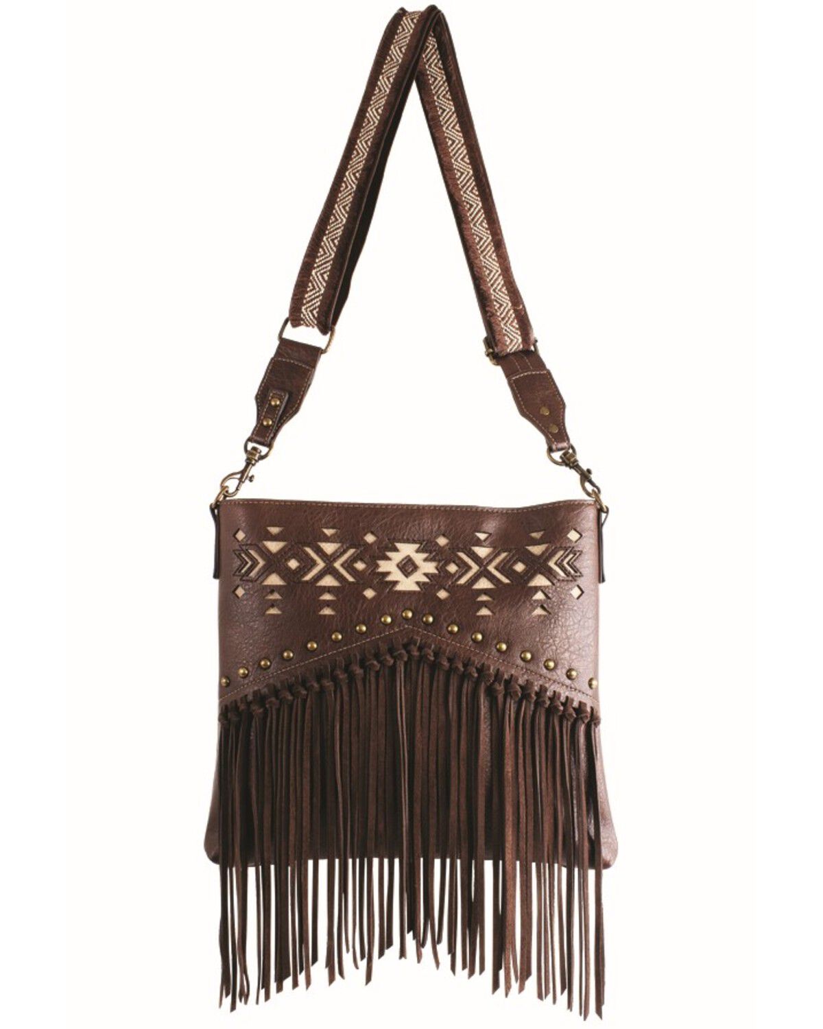 Image #1 - Justin Women's Southwestern Inlay Fringe Purse, Brown, hi-res