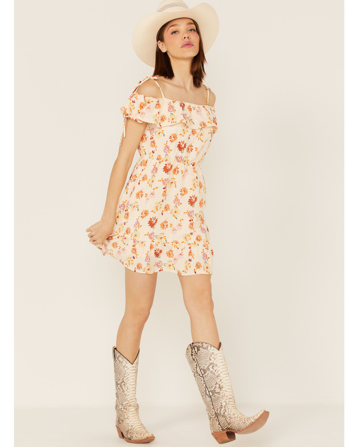 Image #2 - Sadie & Sage Women's Floral Print Moments of Joy Peplum Mini Dress, Yellow, hi-res
