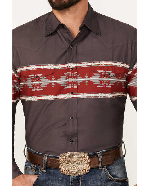 Image #3 - Roper Men's Vintage Southwestern Print Long Sleeve Snap Western Shirt , Dark Grey, hi-res