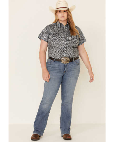 Image #2 - Rough Stock by Panhandle Women's Floral Print Short Sleeve Stretch Pearl Snap Western Shirt - Plus , , hi-res