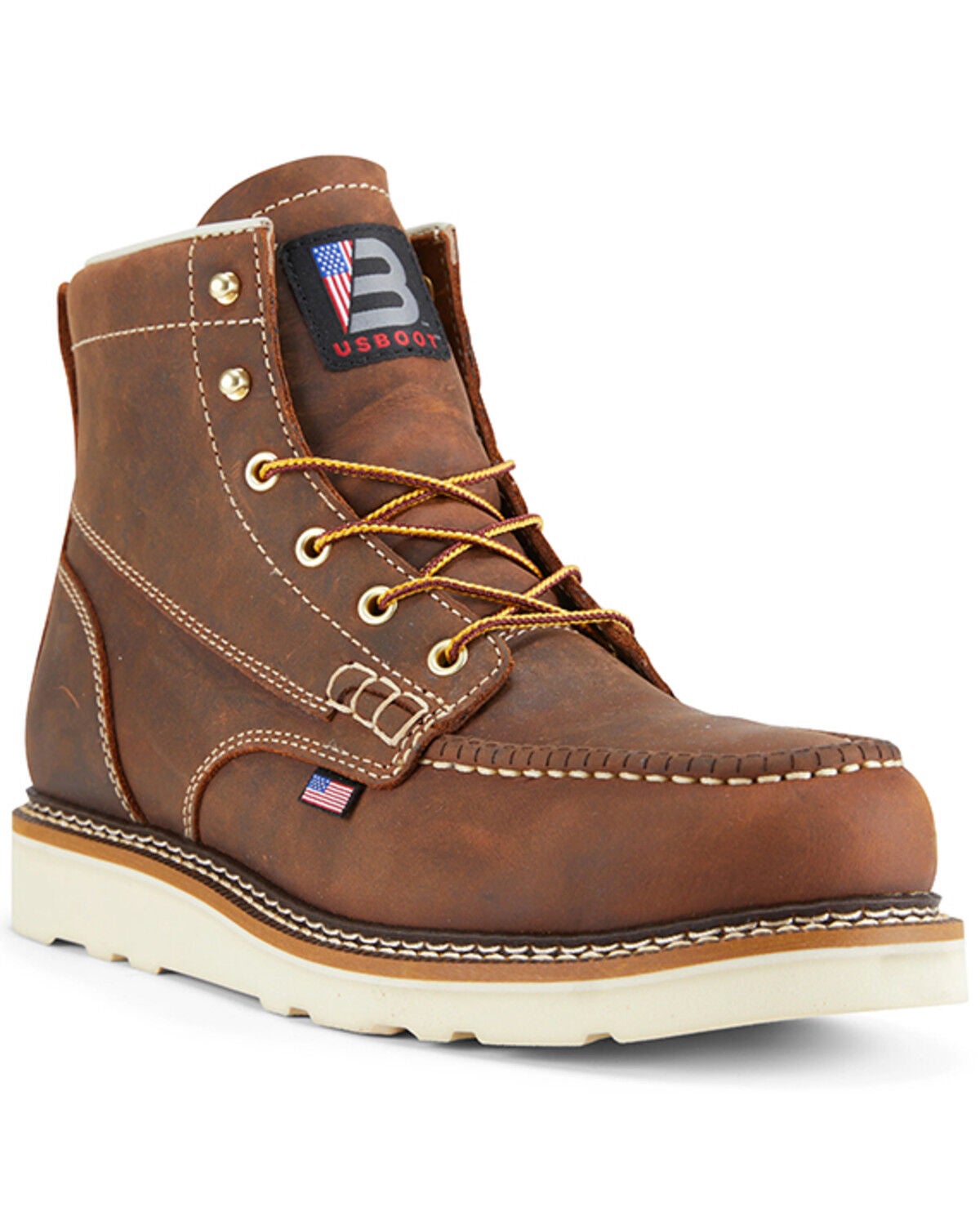 US Boot Men's 6" Bravo Wedge Sole Moc Work Boots - Composite Toe, Brown, hi-res