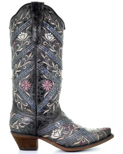 Image #2 - Corral Women's Floral Embroidery & Rhinestones Western Boots - Snip Toe, Black, hi-res
