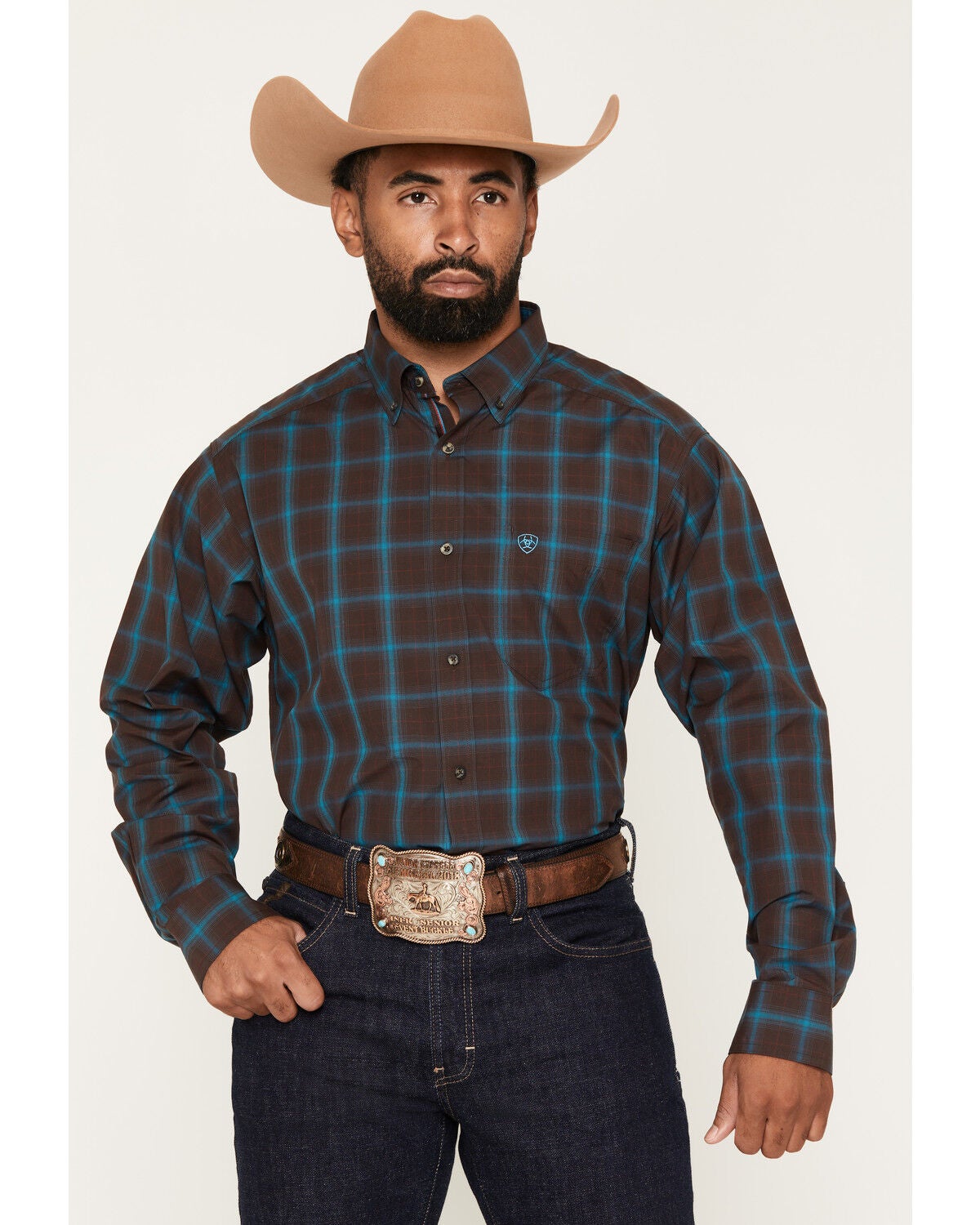 Ariat Men's Pro Series Duff Plaid Print Long Sleeve Button-Down Western Shirt  - Big, Chocolate, hi-res