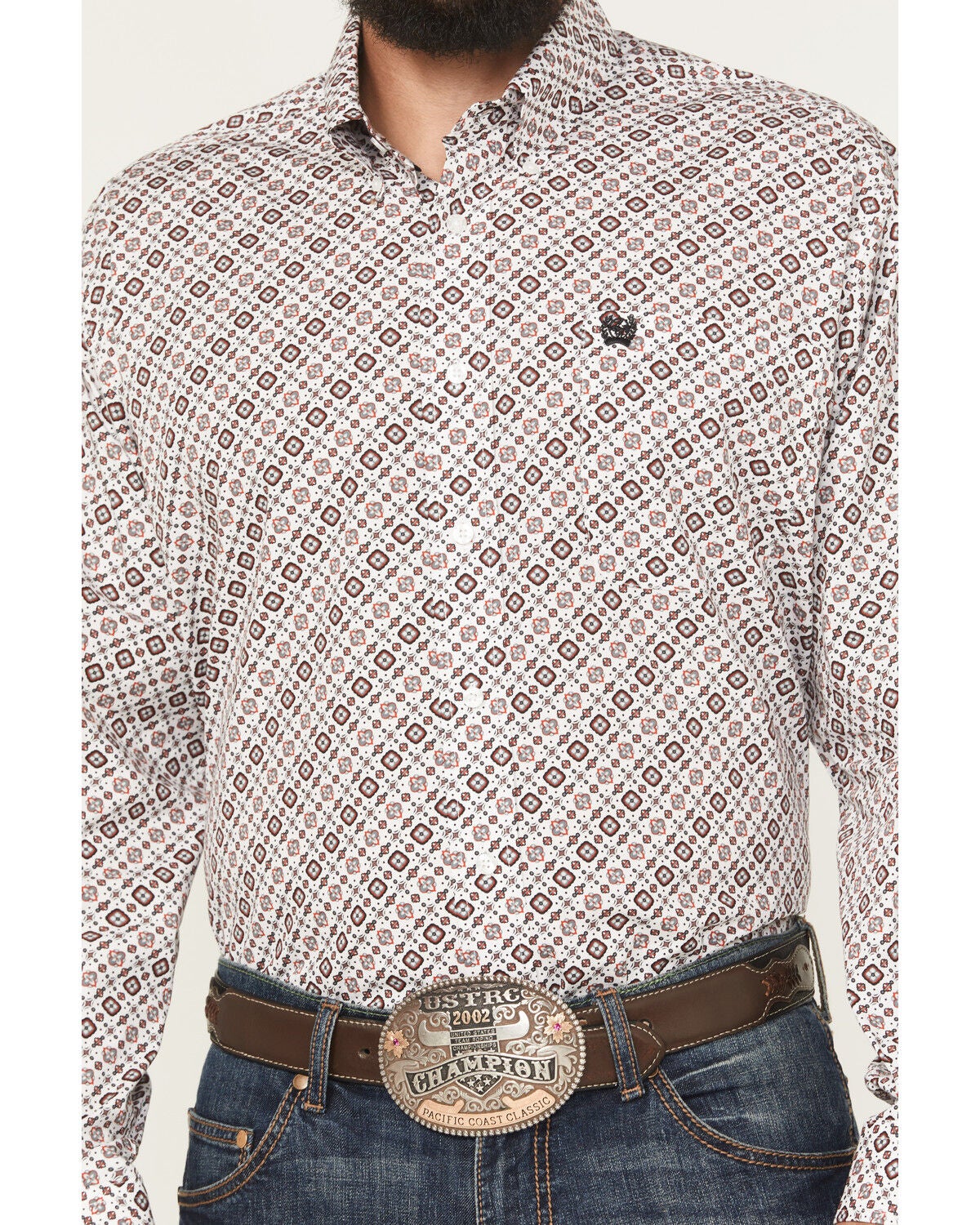 Image #3 - Cinch Men's Geo Print Long Sleeve Button-Down Western Shirt, White, hi-res