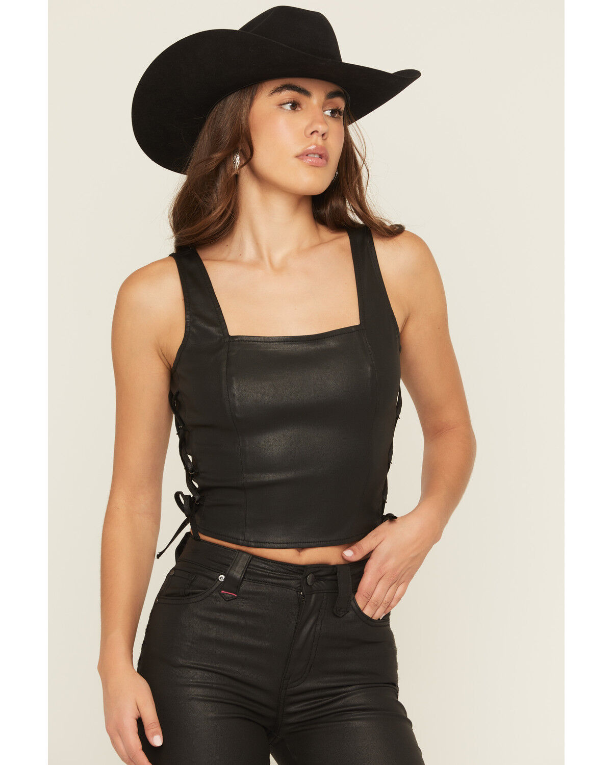 Image #1 - Idyllwind Women's Oxford Lace-Up Cropped Bustier, Black, hi-res