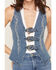 Image #3 - Blue B Women's Medium Wash Studded Buckle Denim Top, Medium Wash, hi-res