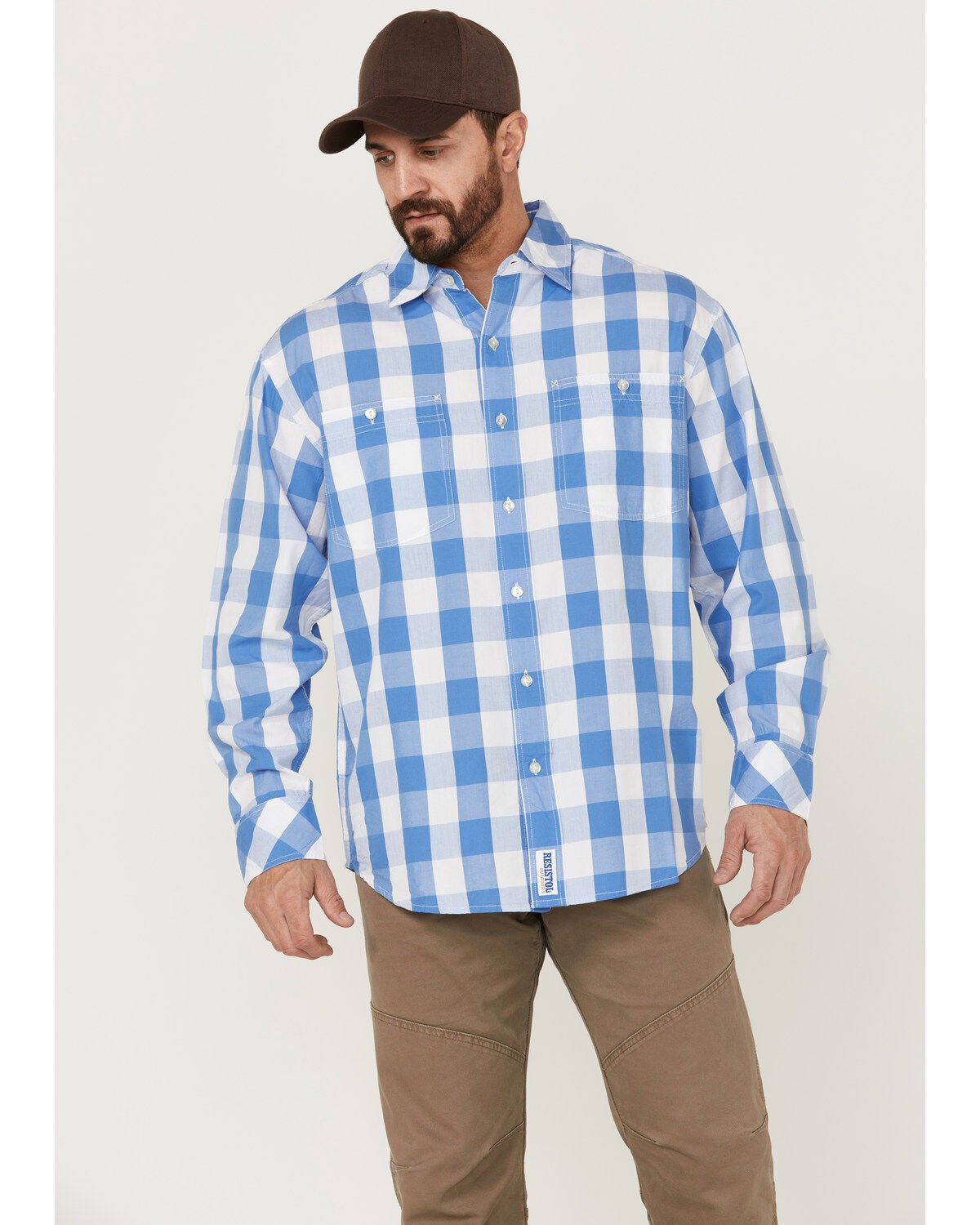 Resistol Men's Lantana Buffalo Check Plaid Long Sleeve Button Down Western Shirt, White, hi-res