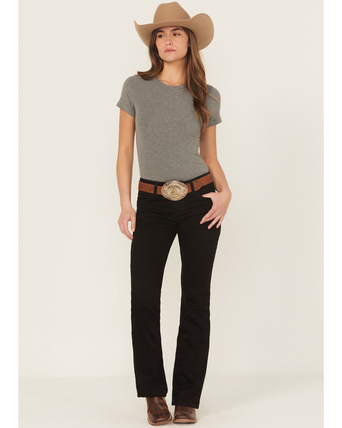 Wrangler Women's Black Mid Rise Bootcut Jeans, Black, hi-res