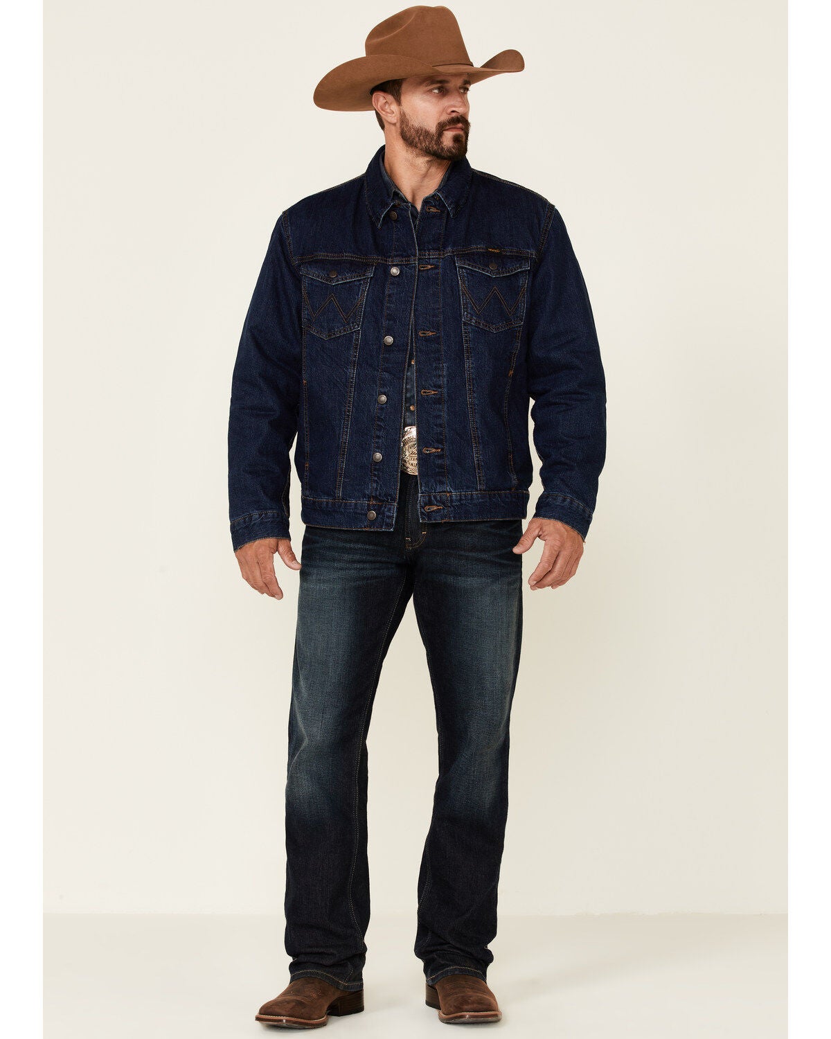 Image #2 - Wrangler Men's Rodeo Dark Wash Lined Stripe Button-Front Denim Jacket , , hi-res