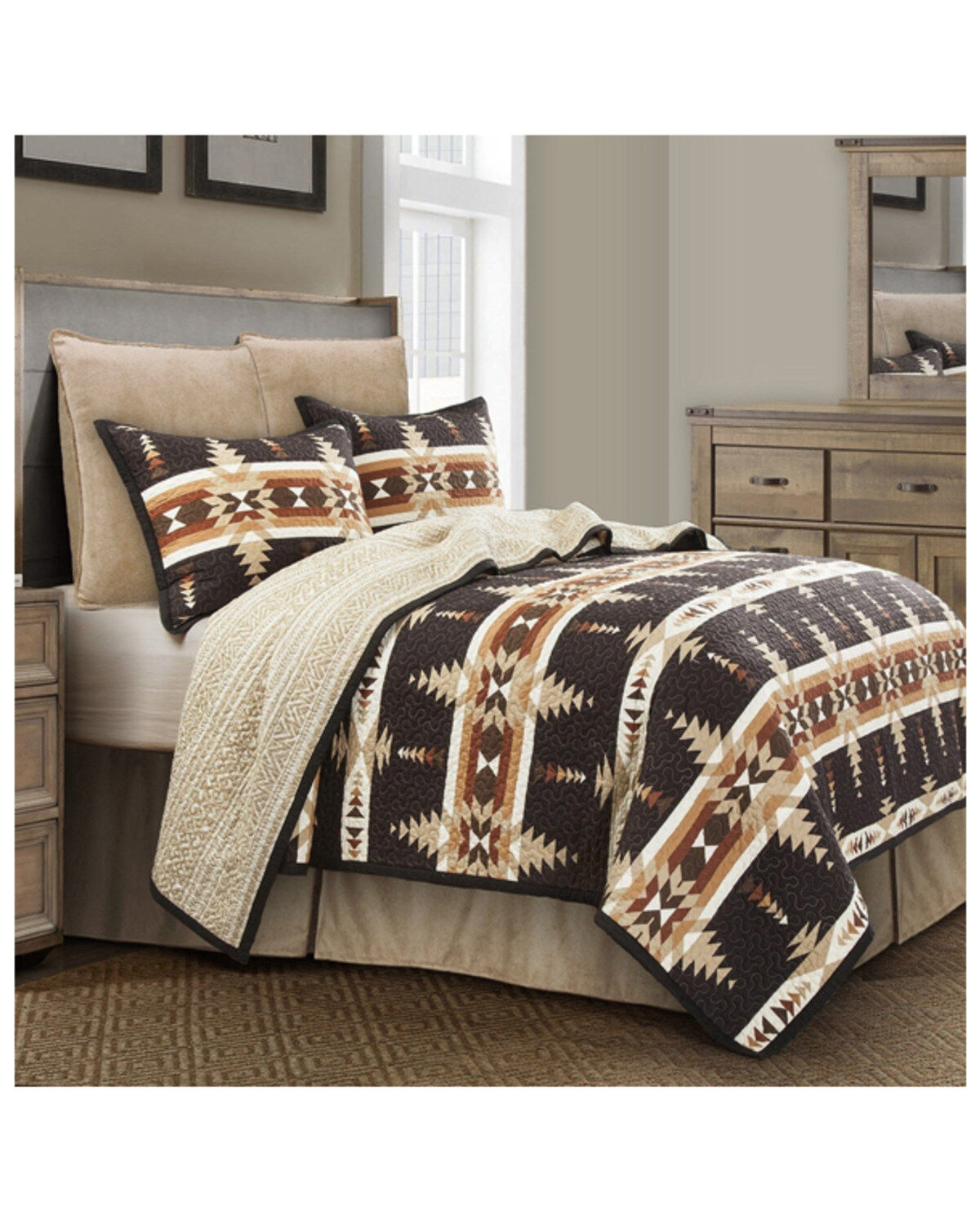 Image #1 - HiEnd Accents Yosemite Reversible 3-Piece King Quilt Set, Brown, hi-res