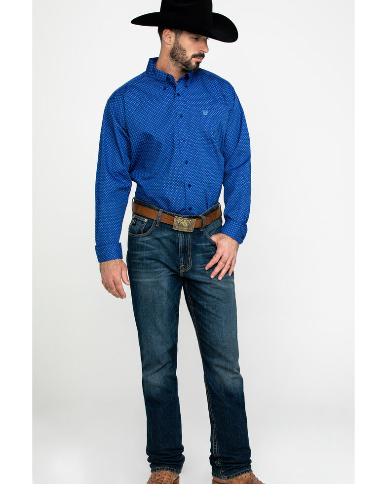 Cinch Men S Royal Blue Diamond Geo Print Long Sleeve Western Shirt