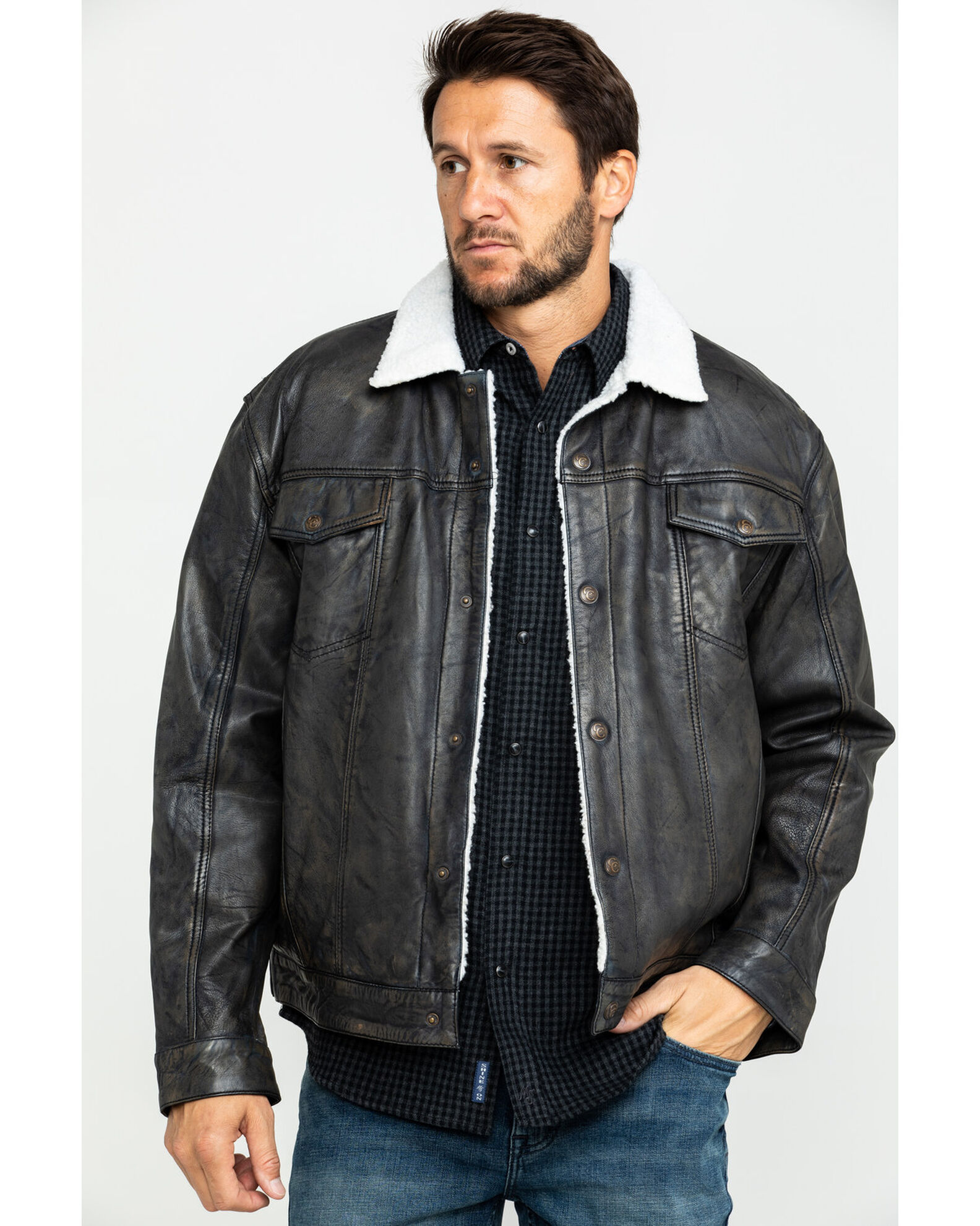 Black sherpa cheap leather jacket