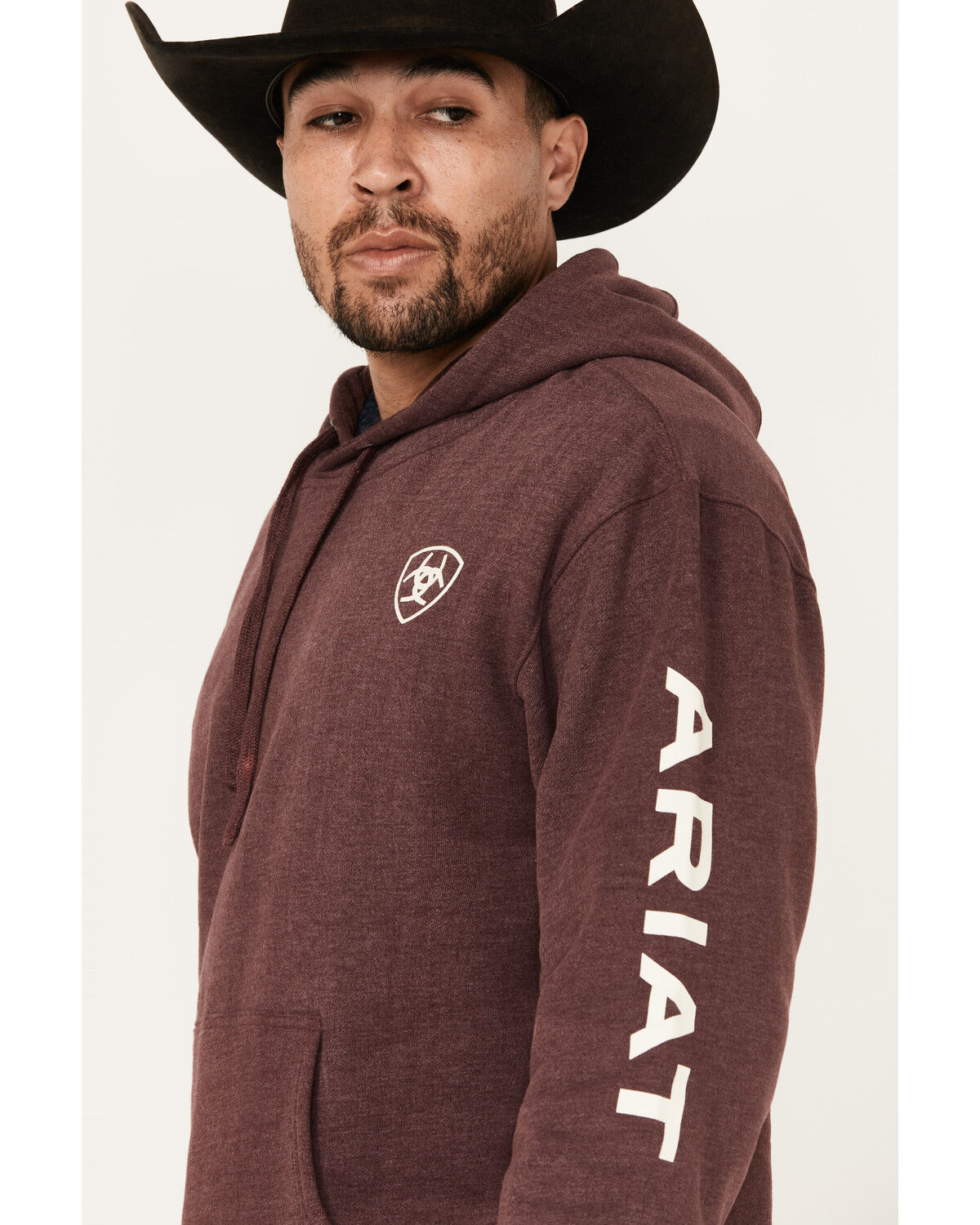 Image #2 - Ariat Men's Logo Sleeve Hooded Sweatshirt - Tall, Maroon, hi-res