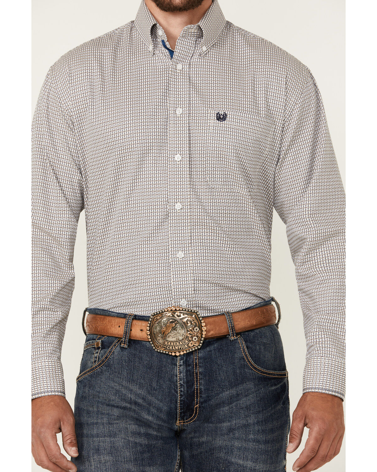 Image #3 - Rough Stock by Panhandle Men's Dobby Print Long Sleeve Button-Down Western Shirt, White, hi-res