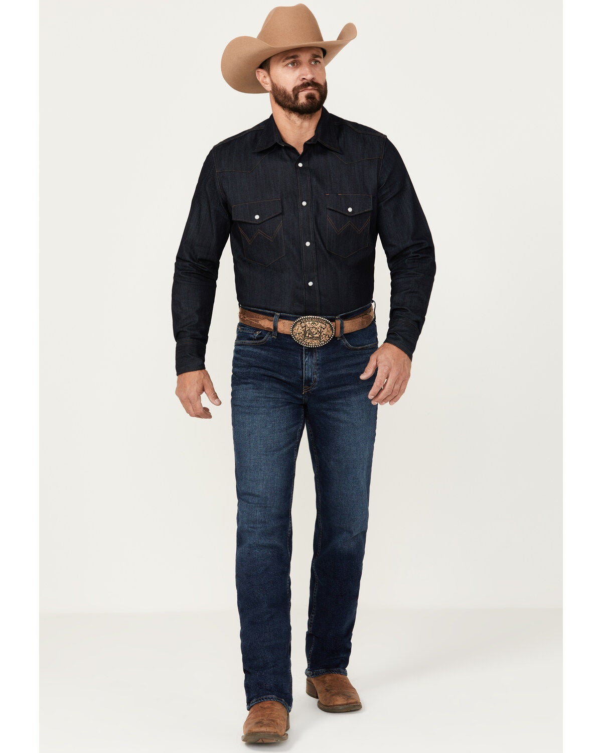 DEVIL-DOG Dungarees Men's Clayton Dark Wash Bootcut Performance Stretch Denim Jeans, Dark Wash, hi-res
