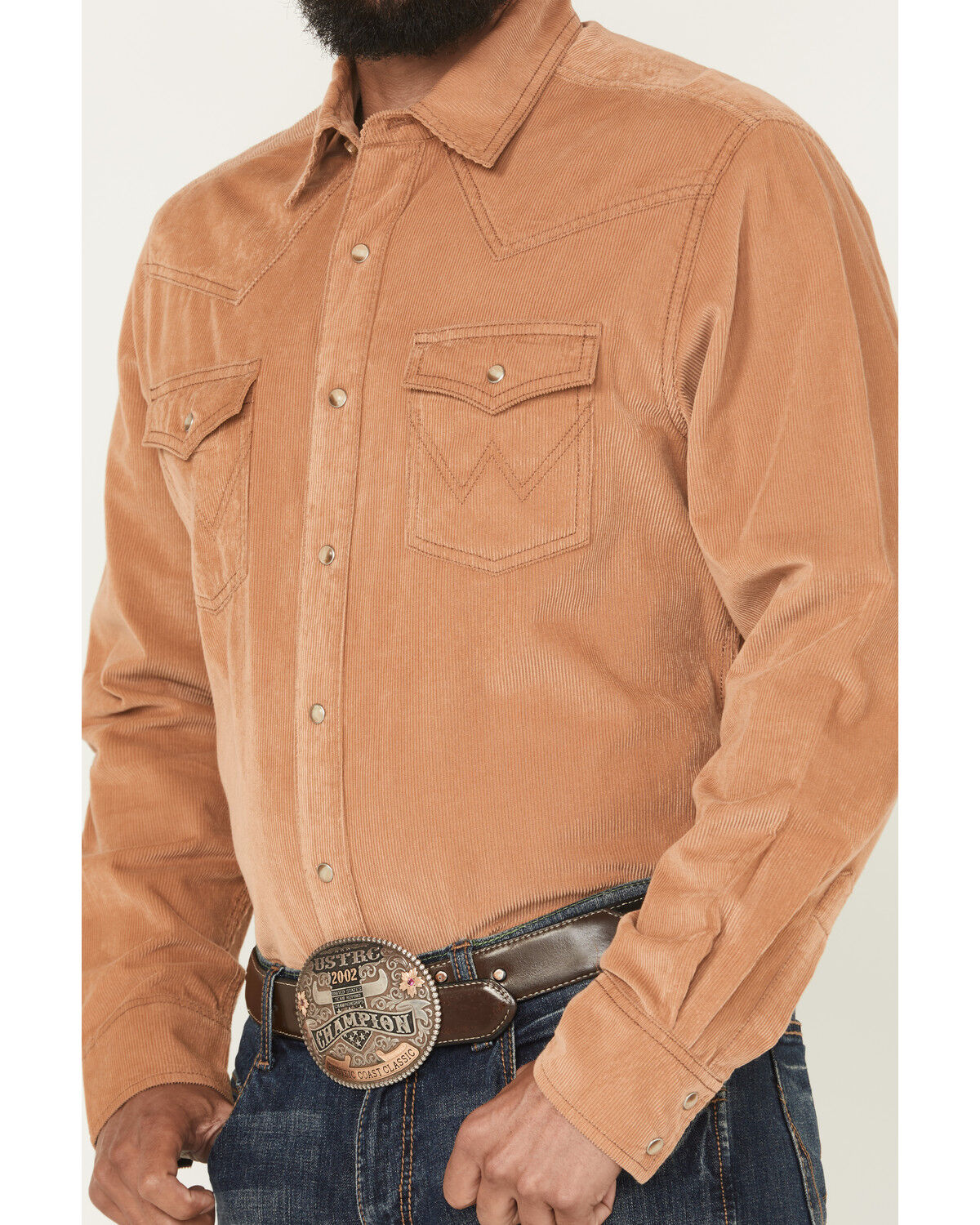Image #3 - Wrangler Retro Men's Solid Corduroy Long Sleeve Snap Western Shirt, Tan, hi-res