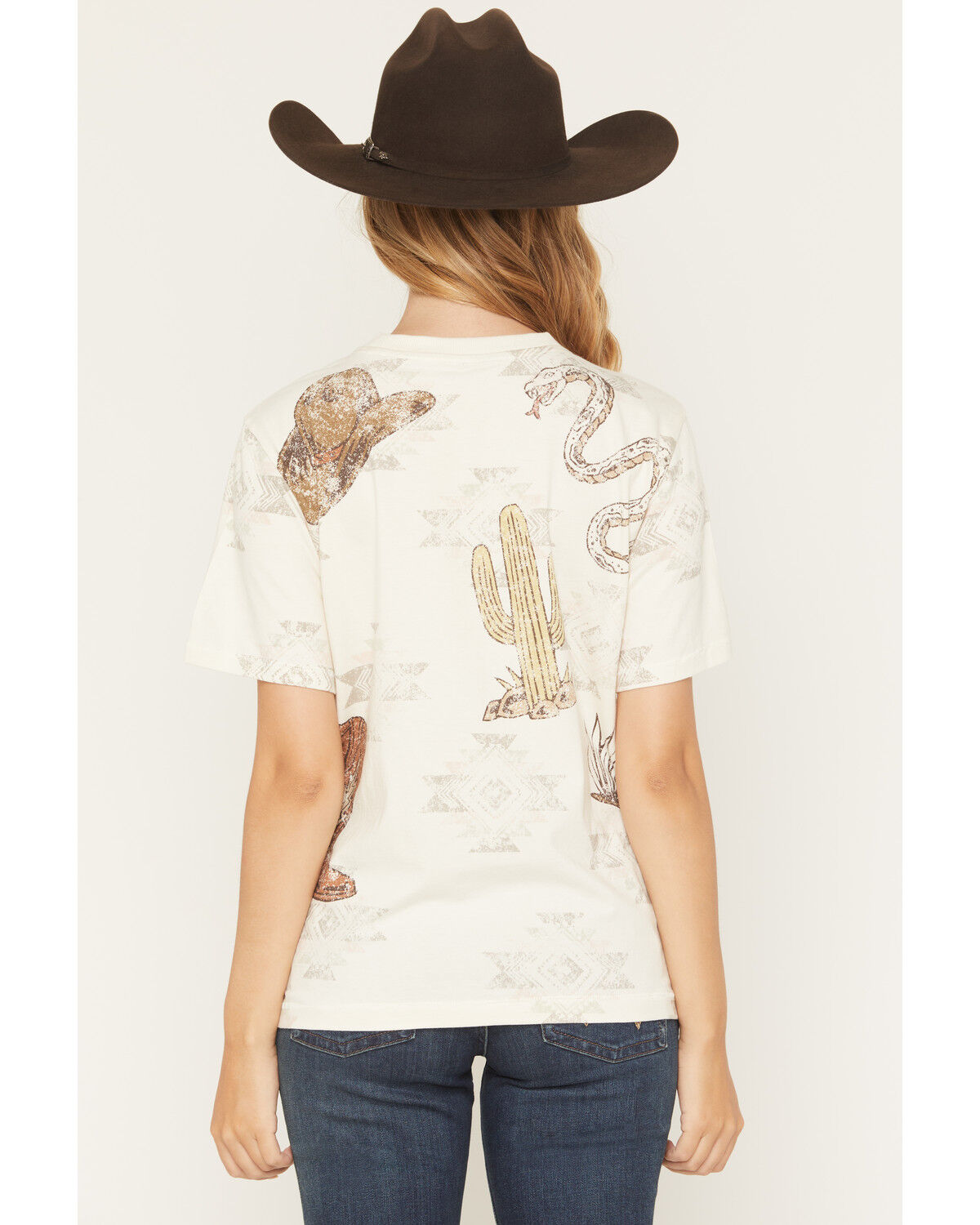 Image #4 - Shyanne Women's Allover Western Print Short Sleeve Graphic Tee, Cream, hi-res