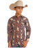 Image #1 - Panhandle Boys' Southwestern Print Long Sleeve Snap Western Shirt, Red, hi-res