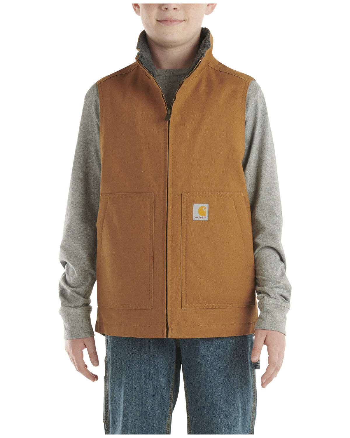 Image #1 - Carhartt Boys' Canvas Sherpa Lined Vest, , hi-res