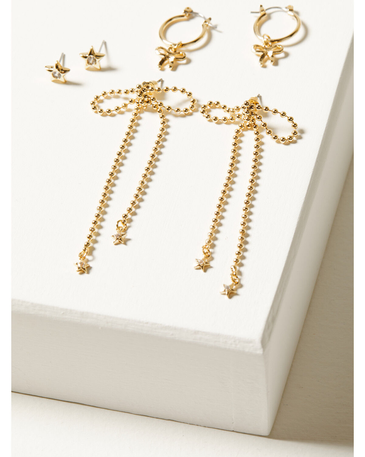 Image #2 - Shyanne Women's Bow And Star Earring Set - 6 Piece, Gold, hi-res