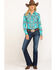 Image #6 - Rock & Roll Cowgirl Women's Mint Aztec Snap Long Sleeve Western Shirt, , hi-res