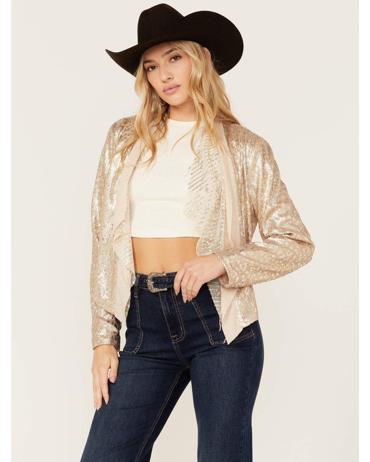 Miss Me Women's Sequins Cascade Front Jacket, Rose, hi-res