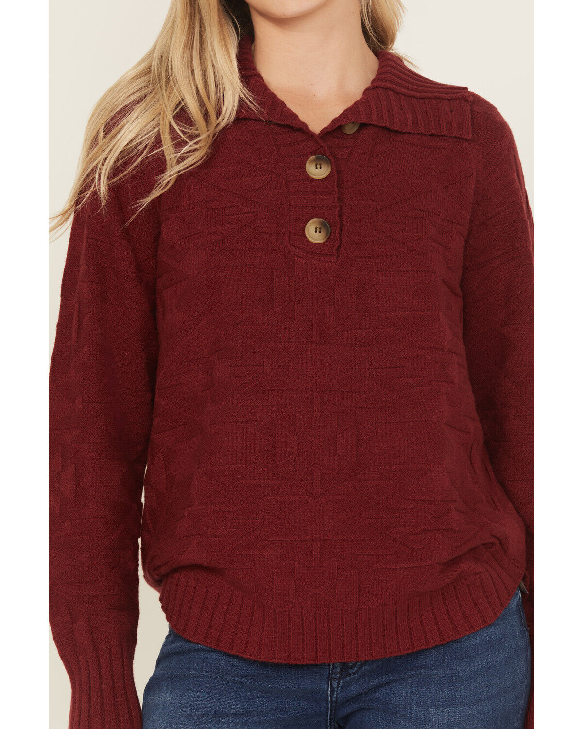 Image #3 - Ariat Women's 1/4 Button-Down Sweater, Burgundy, hi-res
