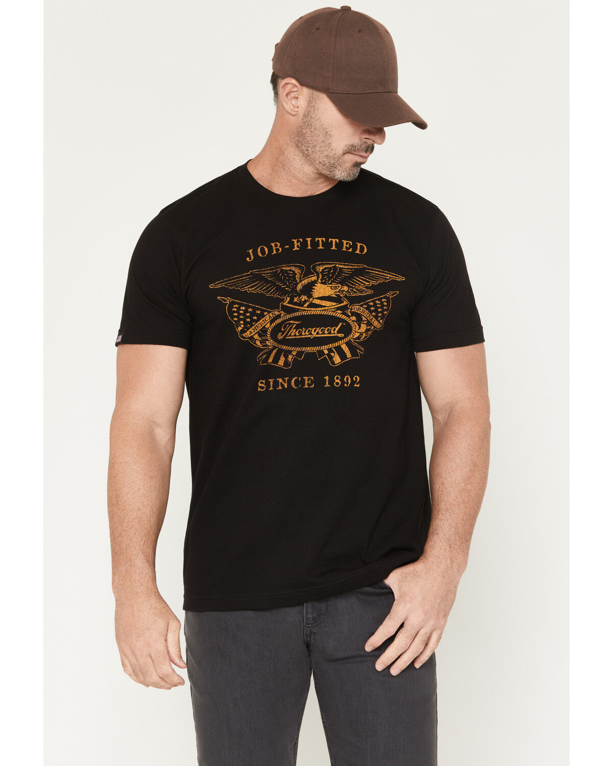 Image #1 - Thorogood Men's Old Glory USA Vintage Short Sleeve Graphic T-Shirt, Black, hi-res