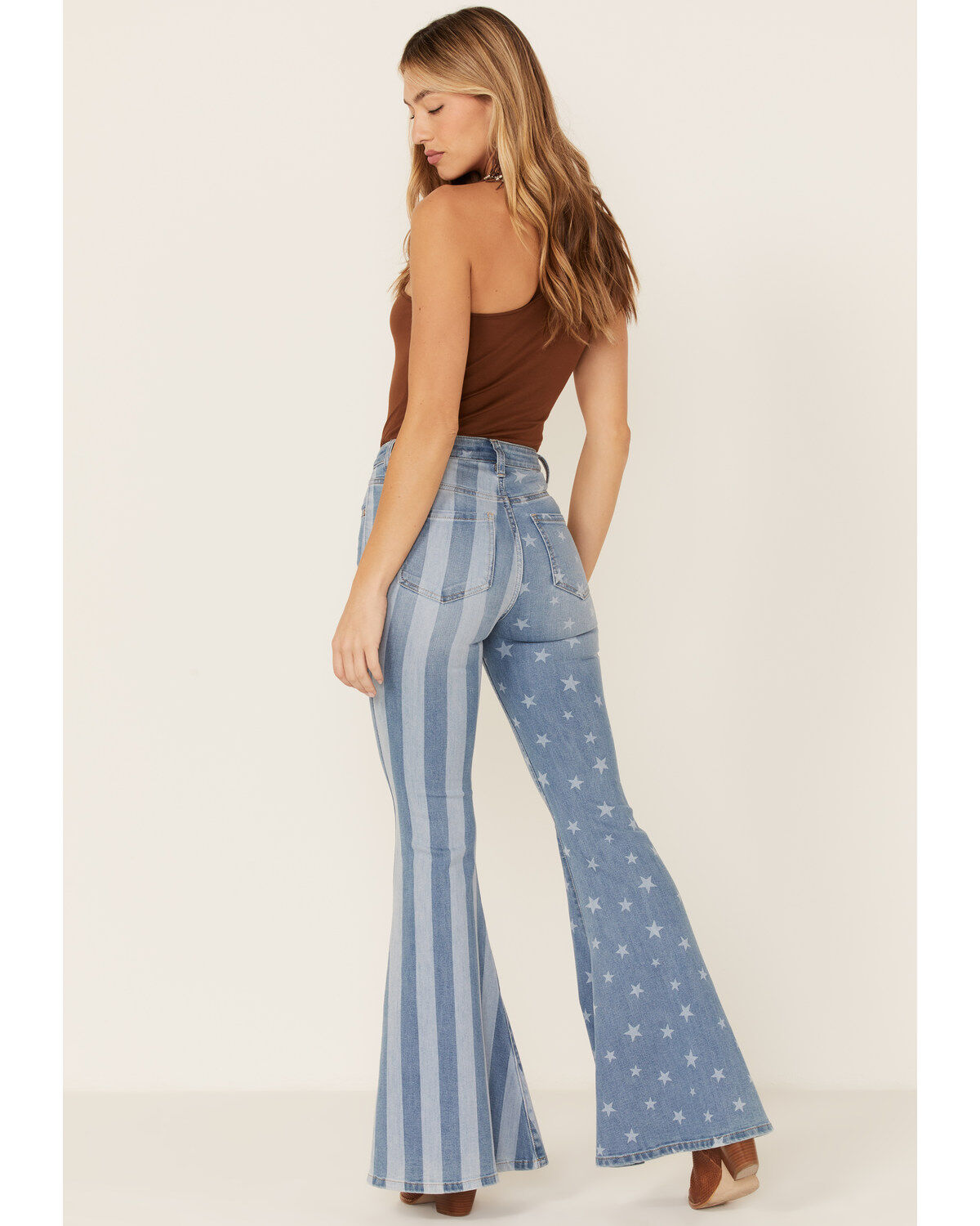 Image #4 - Shyanne Women's Stars & Stripes Print High Rise Super Flare Jeans, , hi-res