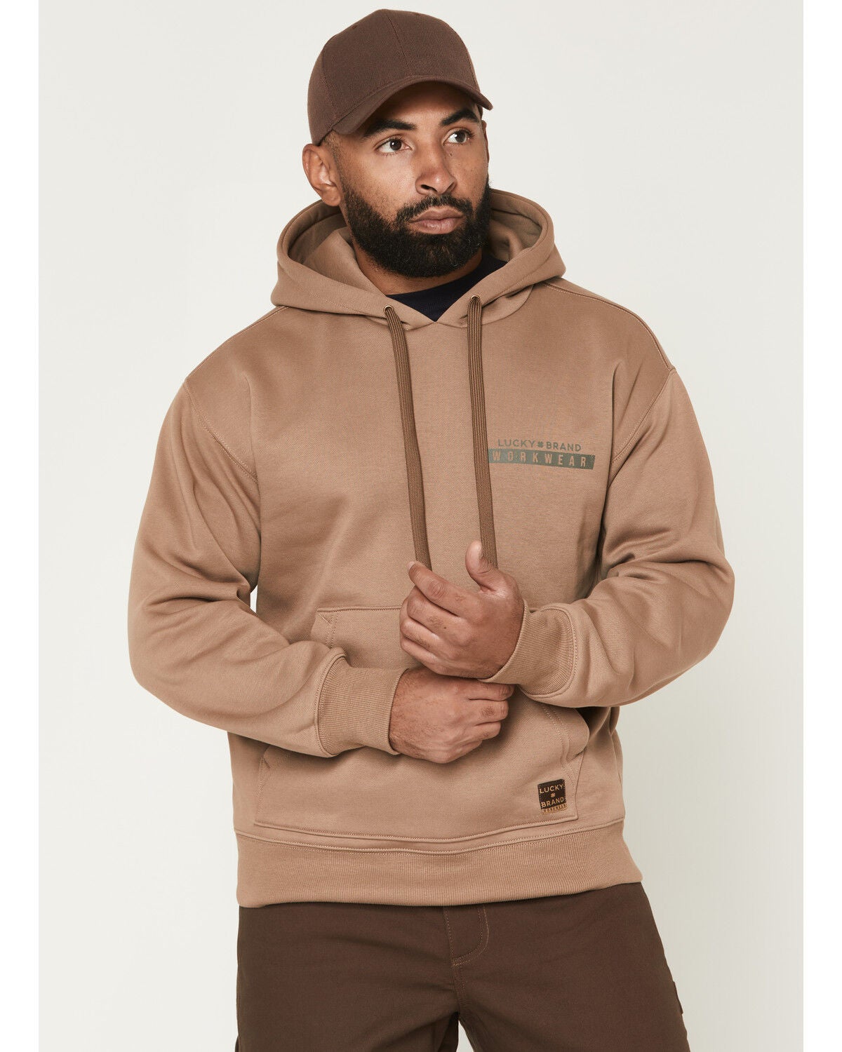 Lucky Brand Workwear Men's Logo Graphic Hooded Sweatshirt, Taupe, hi-res