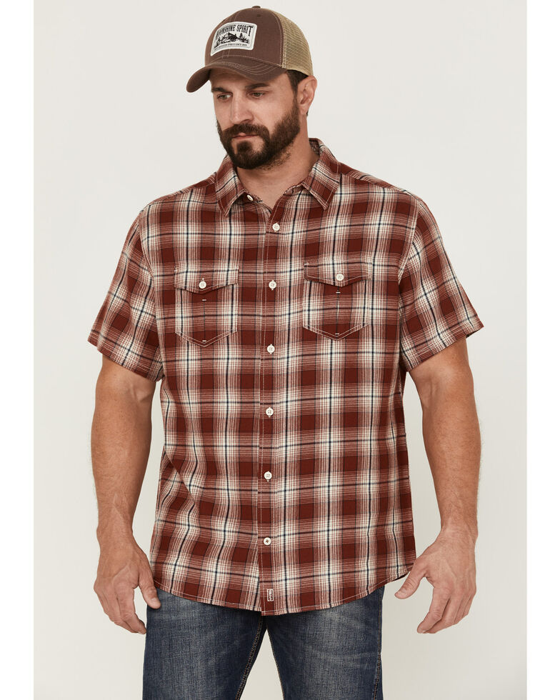 Brothers & Sons Men's Large Red Plaid Short Sleeve Button-Down Western Shirt , Red, hi-res