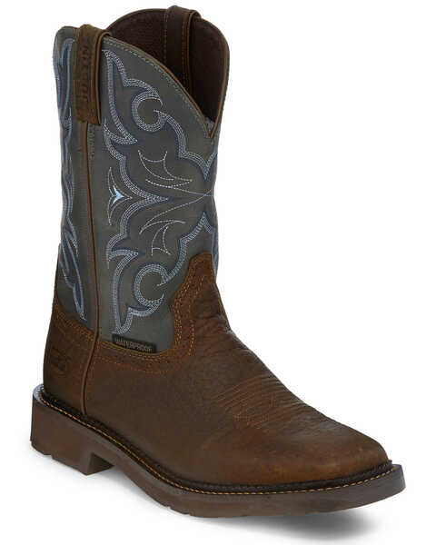 Image #1 - Justin Men's Slate Waterproof Western Work Boots - Square Toe, , hi-res