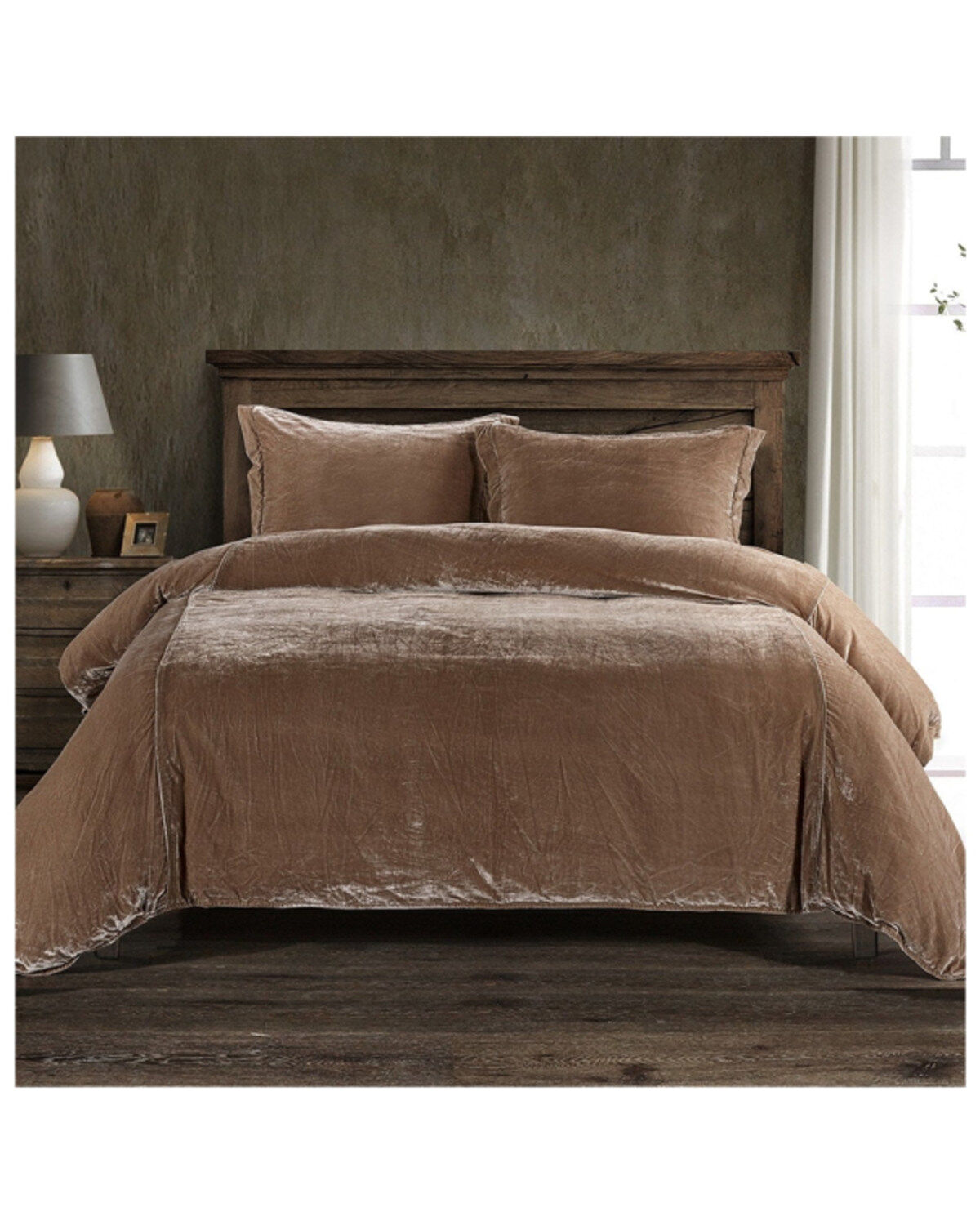 Image #1 - HiEnd Accents Dusty Rose Stella Faux Silk & Velvet Super Queen 3-Piece Duvet Cover Set, Rose, hi-res