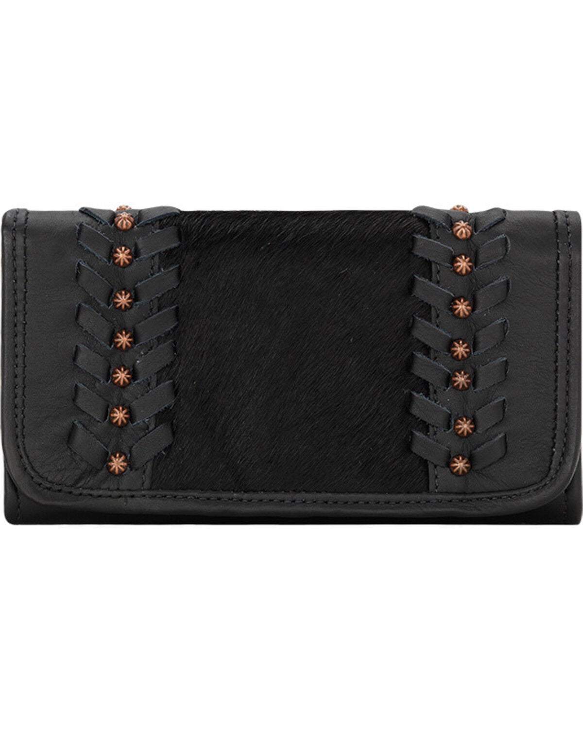American West Women's Cow Town Black Tri-Fold Wallet, Black, hi-res