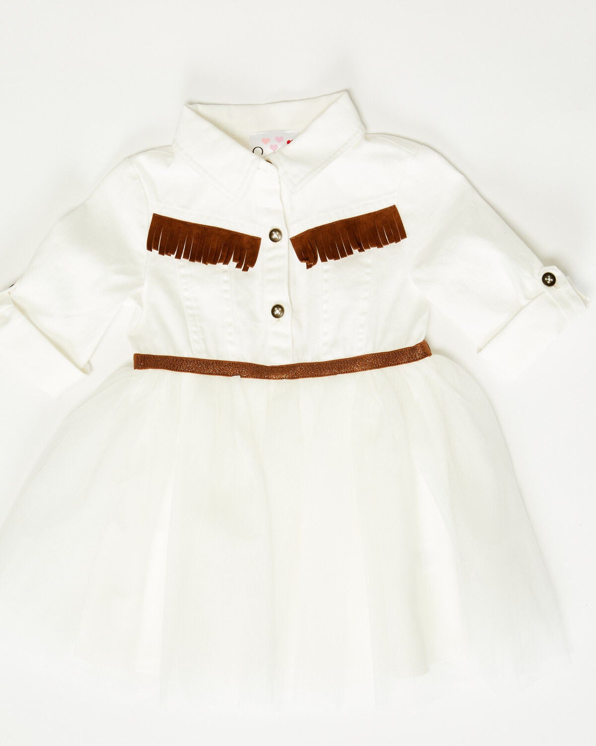 Sugar California Infant Girls' Fringe Long Sleeve Button-Down Denim Tutu Dress, Ivory, hi-res