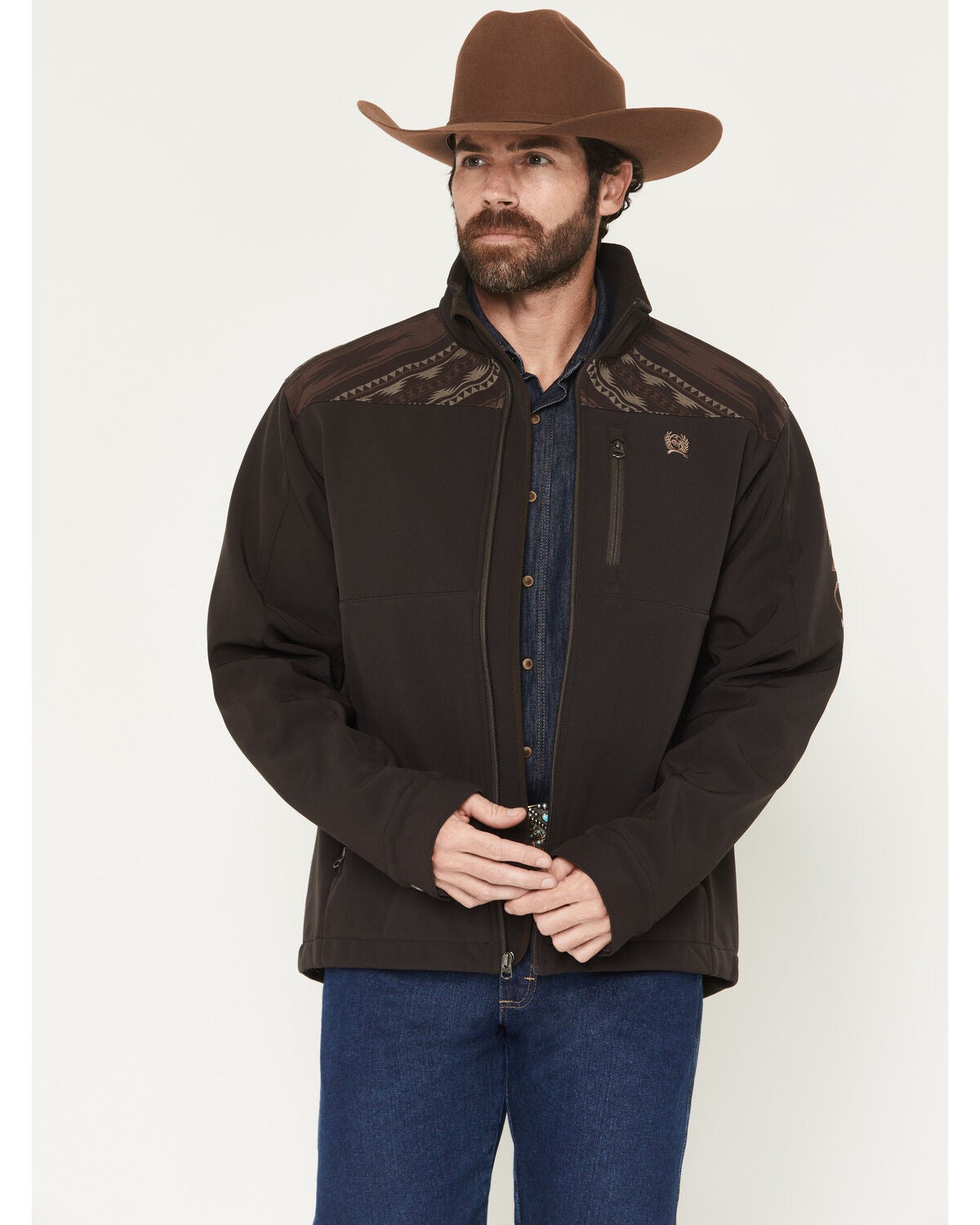 Cinch Men's Logo Bonded Softshell Jacket, Brown, hi-res