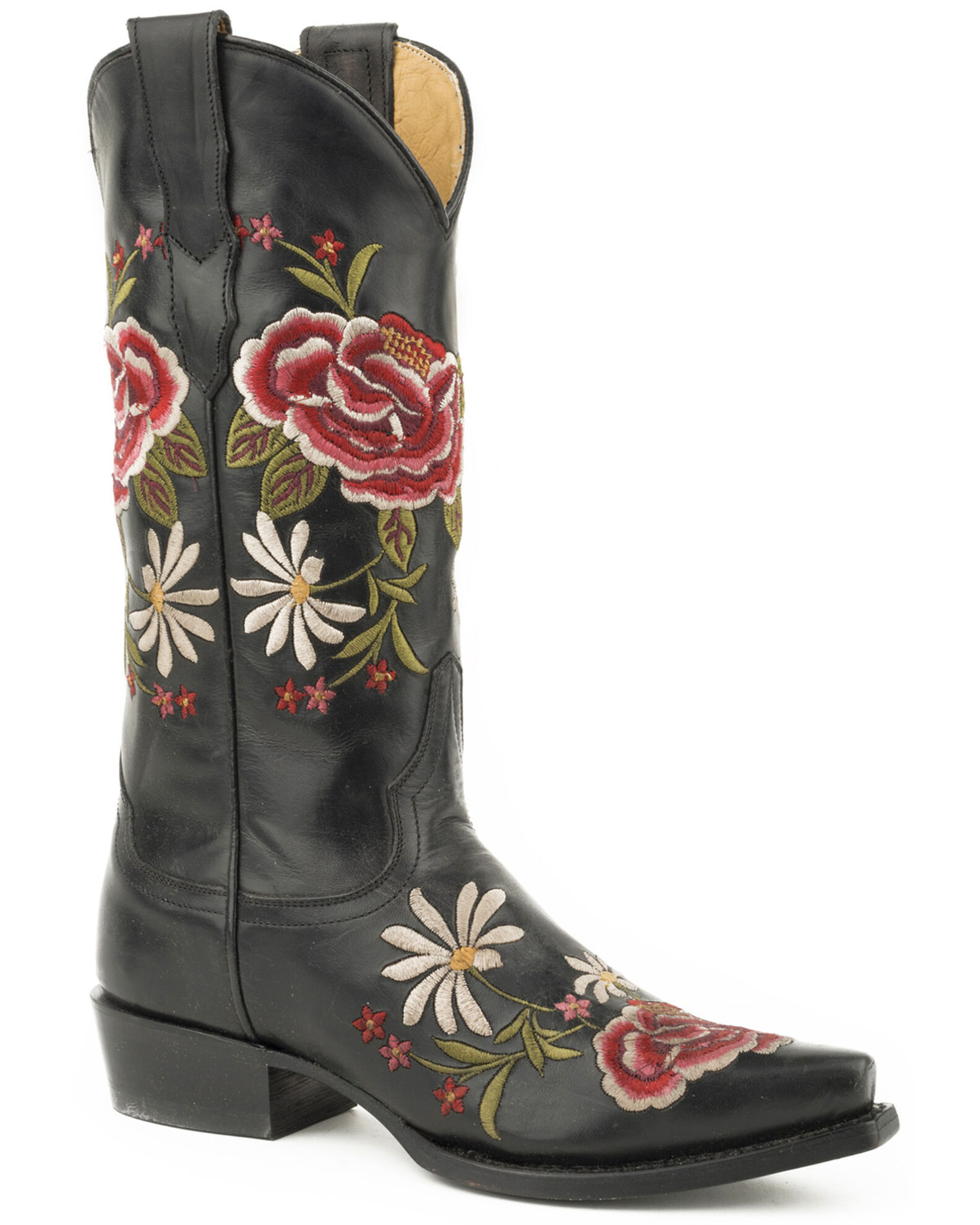Stetson Women s Black Rose Embroidered Boots Snip Toe Boot Barn