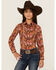Image #1 - Cruel Girl Girls' Paisley Print Long Sleeve Button-Down Western Shirt, Coral, hi-res