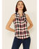 Image #1 - Shyanne Women's Navy Plaid Sleeveless Western Shirt, , hi-res