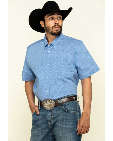 Image #3 - Cody James Core Men's Lone Star Geo Print Short Sleeve Western Shirt , Royal Blue, hi-res