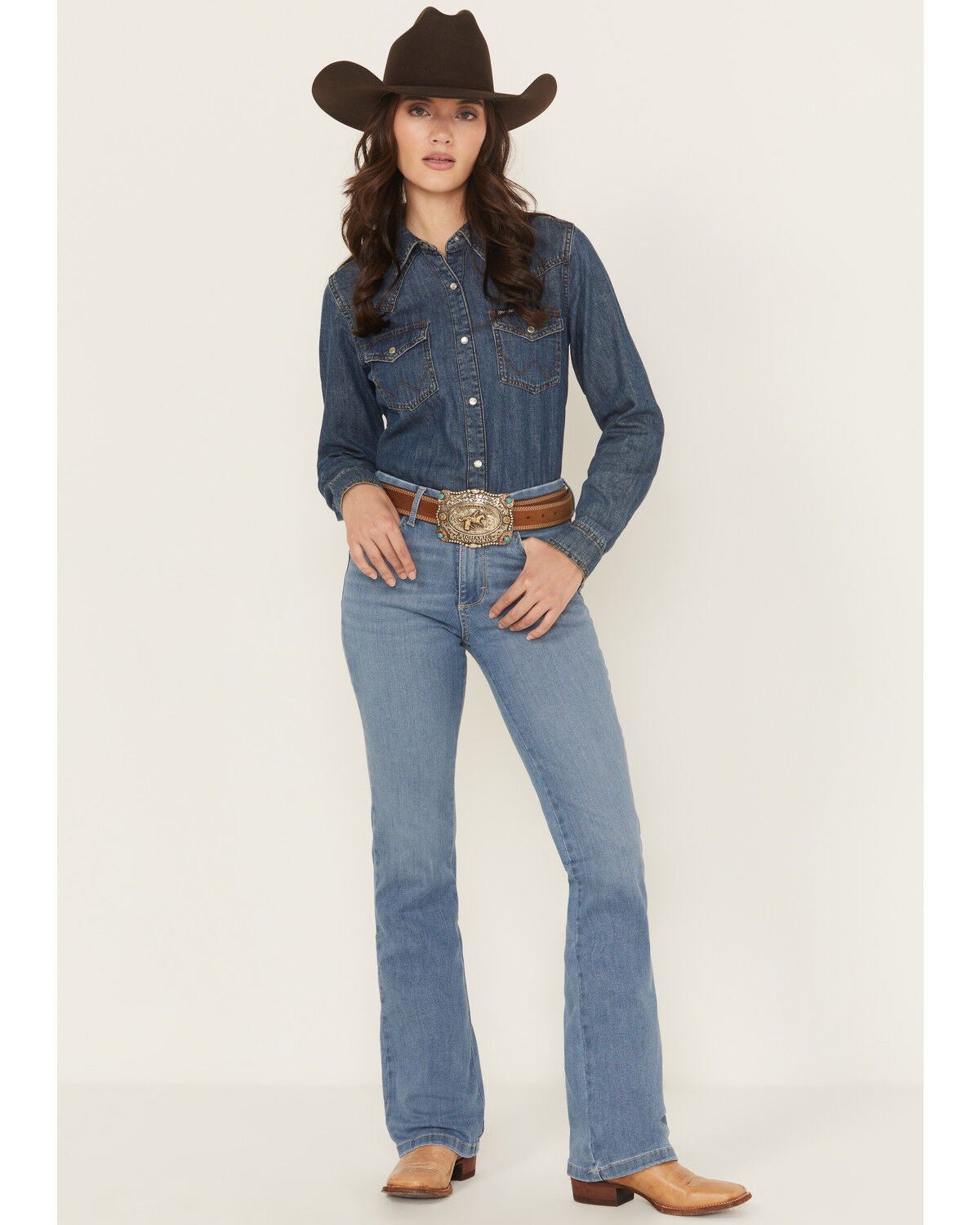 Wrangler Women's Palmer Medium Wash Bespoke High Rise Bootcut Stretch Denim Jeans, Medium Wash, hi-res