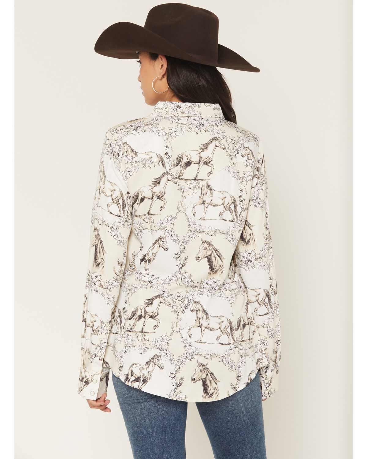 Image #4 - Wrangler Retro Women's Floral Horse Conversational Print Long Sleeve Snap Western Shirt, Cream, hi-res