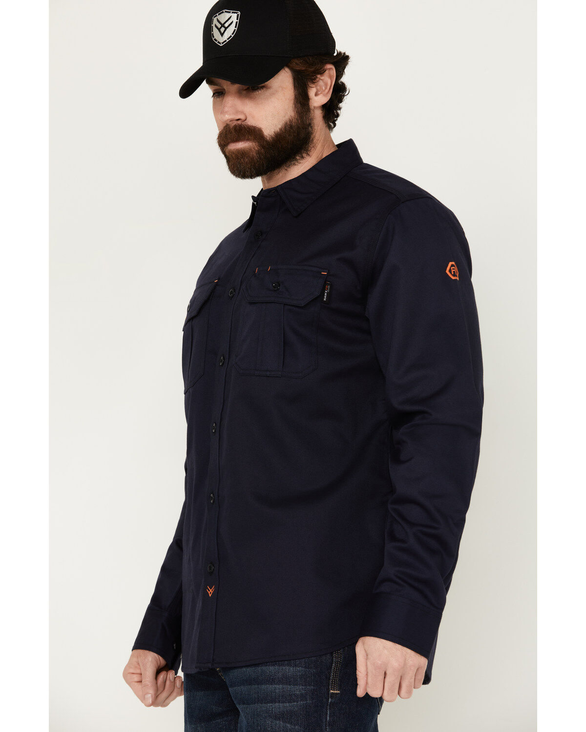 Image #2 - Hawx Men's FR Woven Long Sleeve Button-Down Work Shirt - Tall, Navy, hi-res