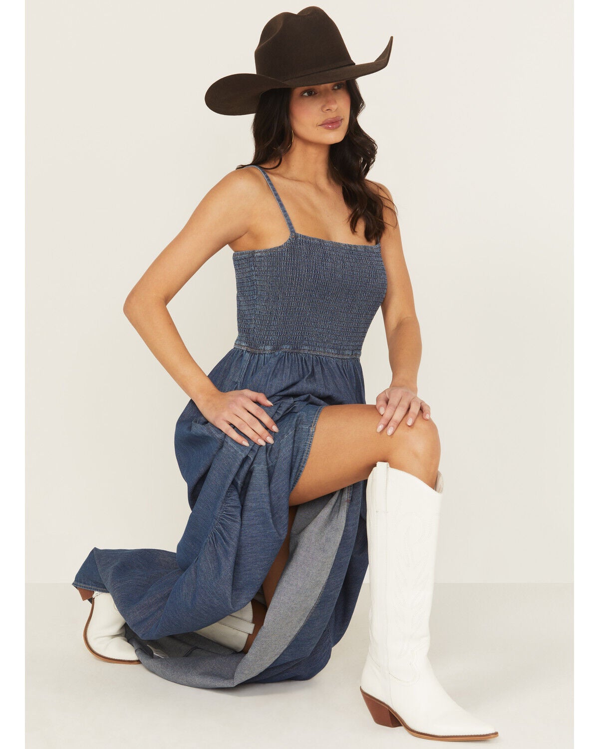 Wrangler Retro Women's Denim Smocked Maxi Dress, Blue, hi-res