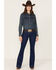 Image #1 - RANK 45® Women's Dark Wash Mid Rise Flare Jeans, Dark Wash, hi-res