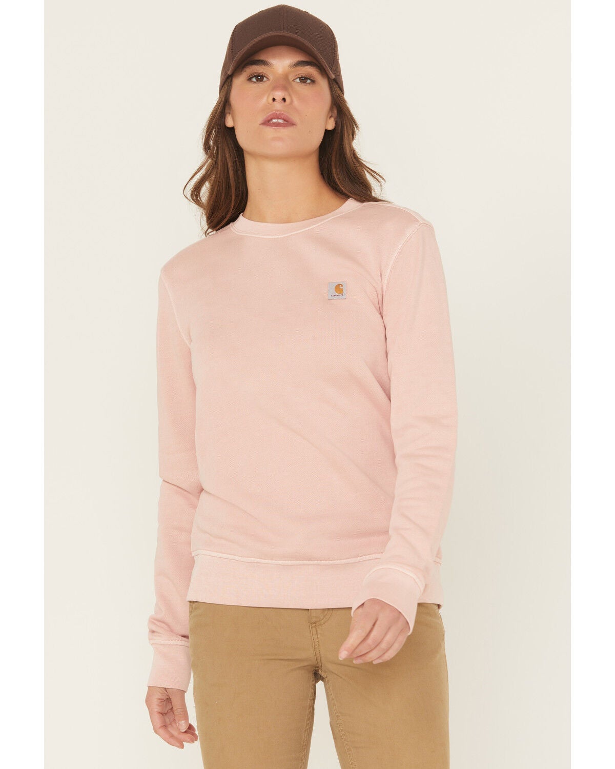 Carhartt Women's TENCEL&trade; Fiber Series Relaxed Fit Midweight French Terry Sweatshirt, Rose, hi-res