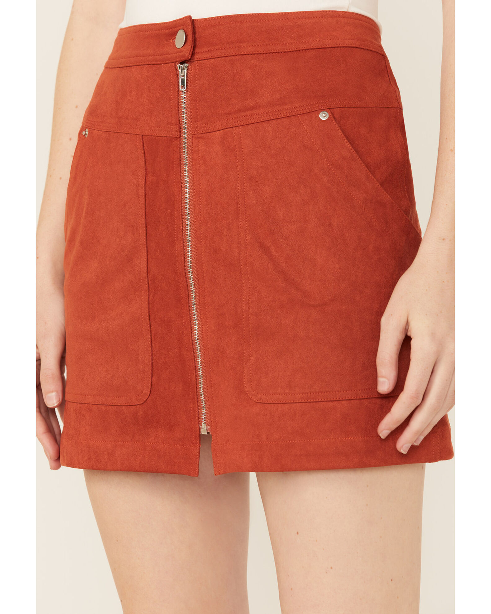 Faux suede zip-front skirt clearance
