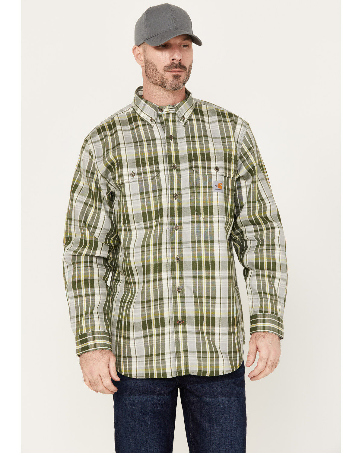 Image #1 - Carhartt Men's FR Force Loose Fit Twill Plaid Print Long Sleeve Button Down Work Shirt, , hi-res