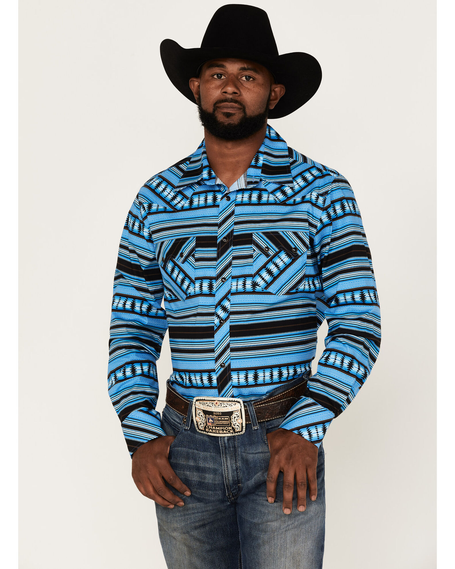 Rock Roll Denim Men s Horizontal Southwestern Print Long Sleeve
