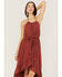 Lush Women's Brick Red Hi-Low Tank Self Tie Dress, Brick Red, hi-res